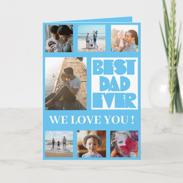 Best Dad Ever Blue & White Photo Collage Card (Front)