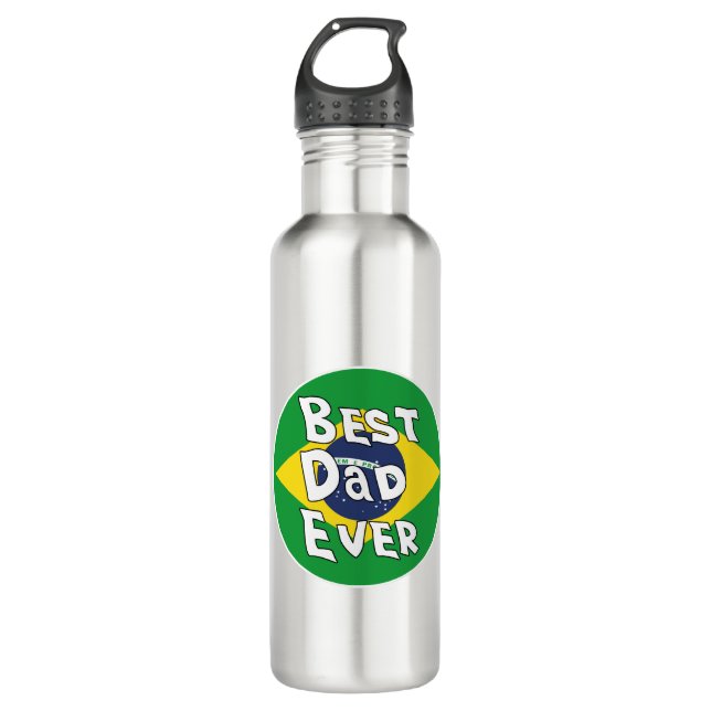 Best Dad Ever Brazil Flag Stainless Steel Water Bottle (Front)