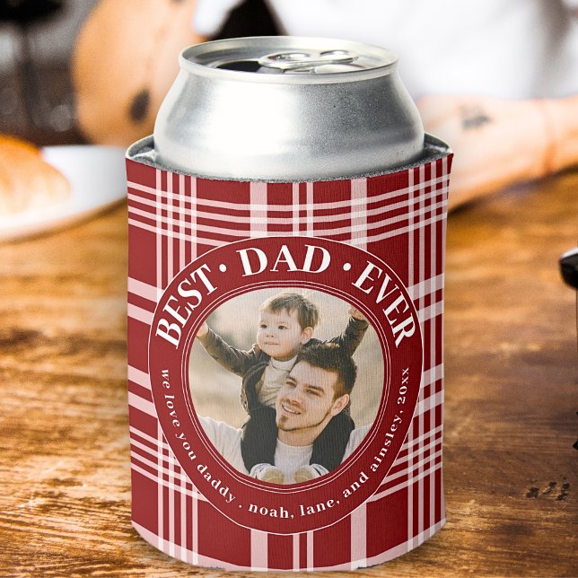 Best Dad Ever Buffalo Plaid Custom Photo Fathers Can Cooler (Creator Uploaded)
