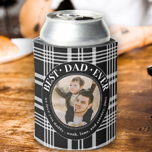 Best Dad Ever Buffalo Plaid Custom Photo Fathers Can Cooler