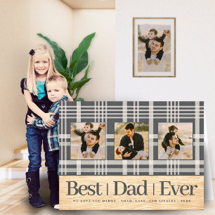Best Dad Ever Buffalo Plaid Wood Photo Fathers Day Card