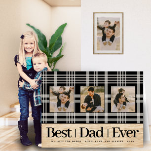 Best Dad Ever Buffalo Plaid Wood Photo Fathers Day Card