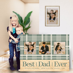 Best Dad Ever Buffalo Plaid Wood Photo Fathers Day Card