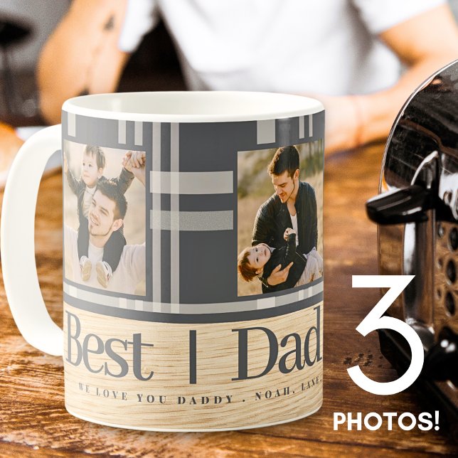Best Dad Ever Buffalo Plaid Wood Photo Fathers Day Coffee Mug (Creator Uploaded)
