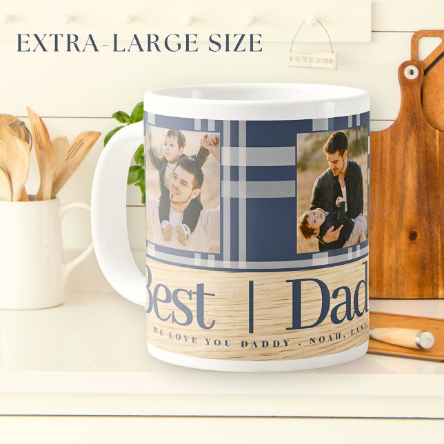 Best Dad Ever Buffalo Plaid Wood Photo Fathers Day Giant Coffee Mug (Creator Uploaded)