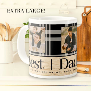 Best Dad Ever Buffalo Plaid Wood Photo Fathers Day Giant Coffee Mug