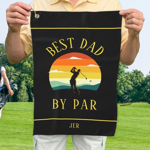 Best Dad Ever By Par Golfer Silhouette Mens Black Golf Towel