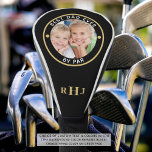 BEST DAD EVER BY PAR Photo Monogram Black Gold Golf Head Cover<br><div class="desc">For the special golfer father, create a unique photo golf head cover with the suggested editable title BEST DAD EVER BY PAR and personalized with a photo and his monogram in editable gold on black. CHANGES: Change the text font style, color, size and placement or circle frame and dot colors...</div>