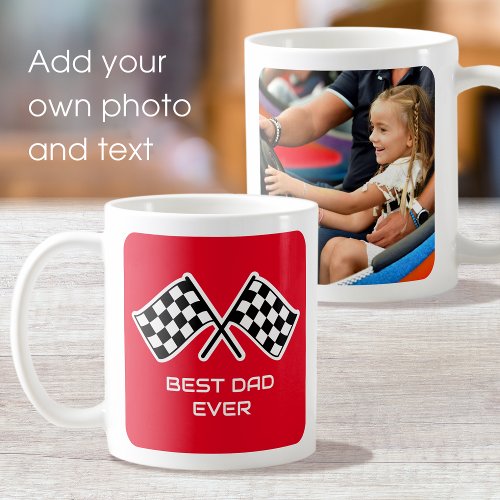Best Dad Ever Checkered Flags Custom Photo Red Coffee Mug