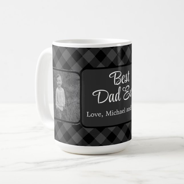 Best Dad ever Christmas classic gray Plaid  Coffee Mug (Front Left)