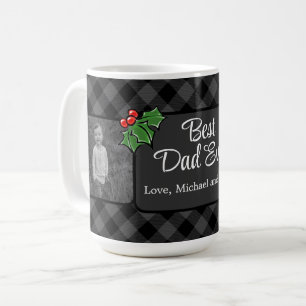 Best Dad ever Christmas classic gray Plaid Holly Coffee Mug