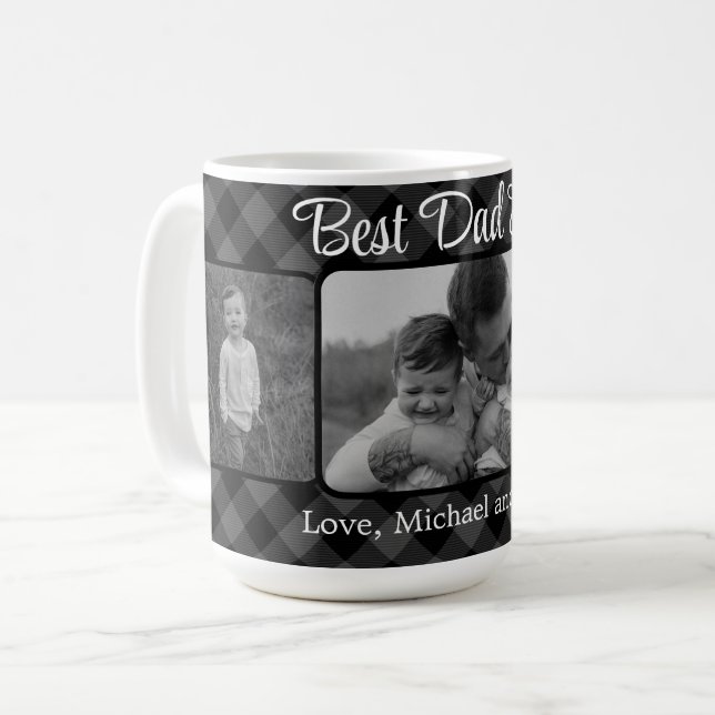 Best Dad ever Christmas classic gray Plaid pattern Coffee Mug (Front Left)