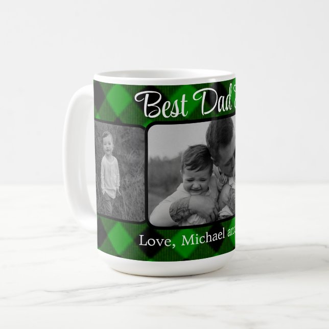 Best Dad ever Christmas classic green Plaid  Coffee Mug (Front Left)