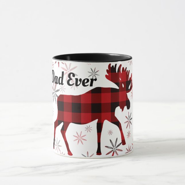 Best Dad Ever Christmas Moose red plaids Mug (Center)