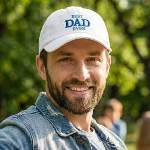 Best Dad Ever Classic Blue Typography White Embroidered Baseball Cap