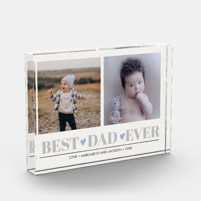 BEST DAD EVER collage 2 Photo Blue Hearts  Acrylic Award (Left)