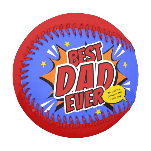 Best Dad Ever Comic Superhero Fathers Day Baseball (Front Left)