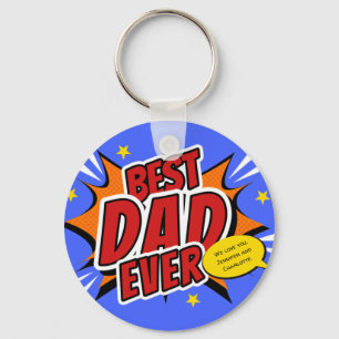 Best Dad Ever Comic Superhero Fathers Day Keychain