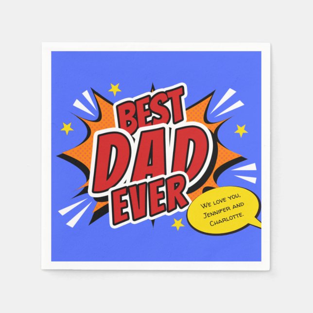 Best Dad Ever Comic Superhero Fathers Day Napkins (Front)