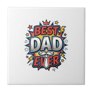 Best Dad Ever Comic Vintage Engraving Shirt Design Ceramic Tile