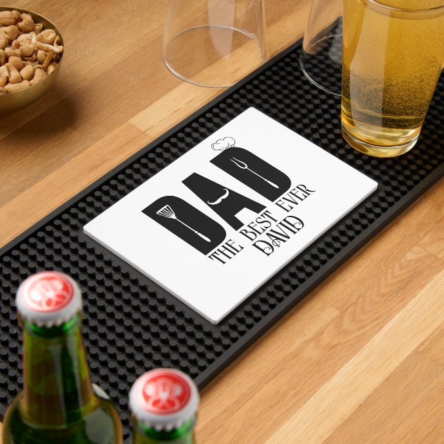 Best Dad Ever Cooking Cool Custom Name Chef Bar Mat (Insitu (Bar 2))