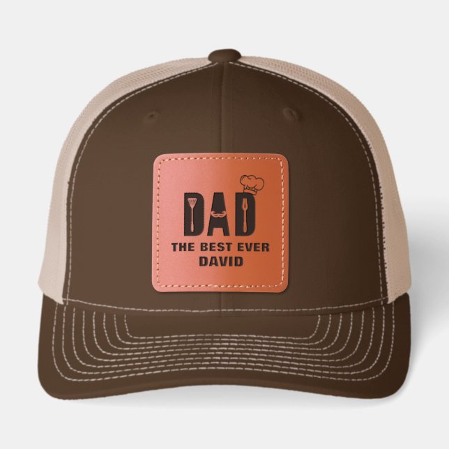 Best Dad Ever Cooking Cool Custom Name Chef Leather Patch Hat (Front)