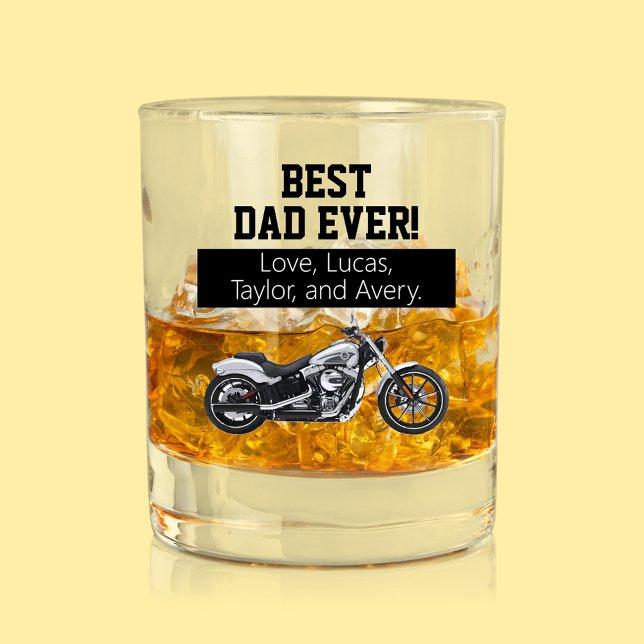 Best Dad Ever Cool Motorcycle Father Bike Whiskey Glass (Best Dad Ever! Personalized Motorcycle Whiskey Glass Gift. Father's Day Christmas)