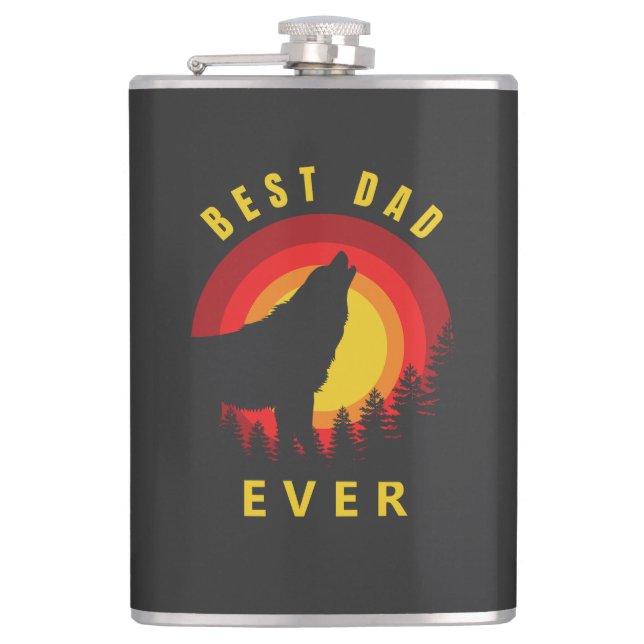 "Best Dad Ever" Coyote Wolf Sunrise Flask (Front)