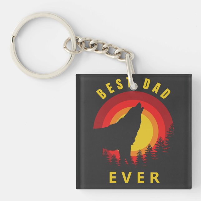 "Best Dad Ever" Coyote Wolf Sunrise Keychain (Front)