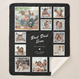 Best Dad Ever Custom 12 Photo Collage Black Sherpa Blanket