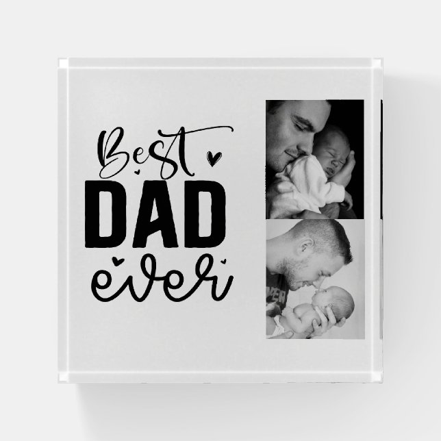 Best Dad Ever Custom 2 Photo Collage Paperweight (Front)