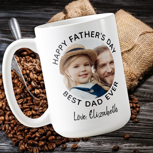 Best DAD Ever Custom 2 Photo Happy Fathers Day Coffee Mug