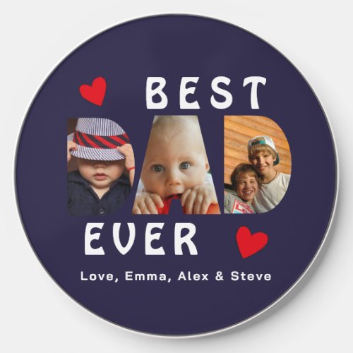 Best Dad Ever Custom 3 Photo Collage Wireless Charger