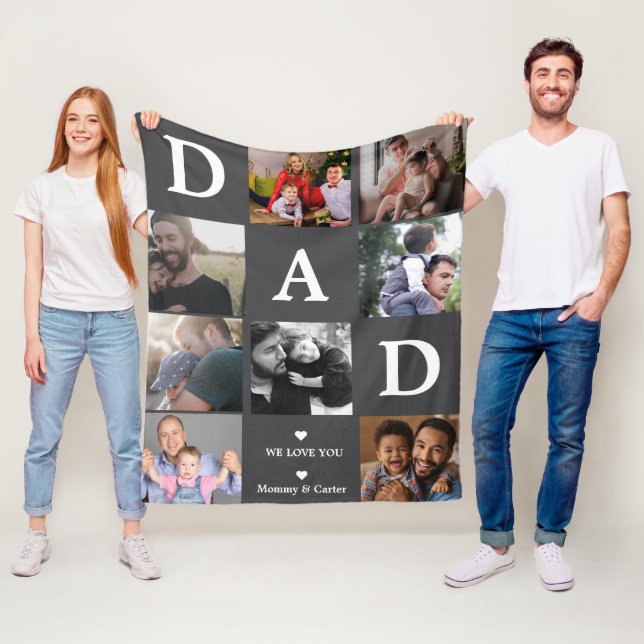 Best Dad Ever – Custom 4-Photo Father's Day Fleece Blanket (In Situ)