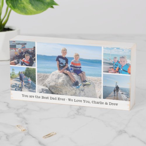 Best Dad Ever Custom 5 Photo Collage Wooden Box Sign