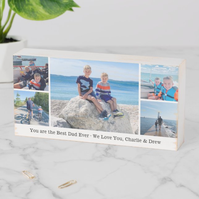Best Dad Ever Custom 5 Photo Collage Wooden Box Sign (In Situ Horizontal)