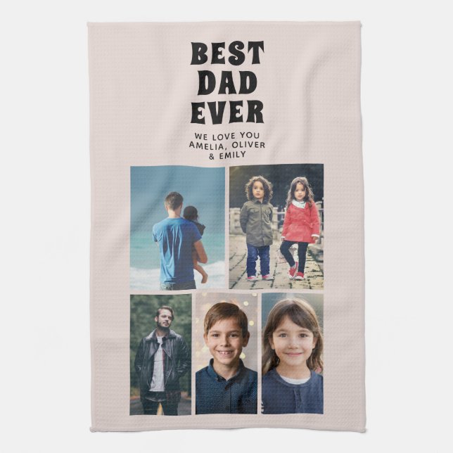 Best Dad Ever Custom 6 Photo Collage  Kitchen Towel (Vertical)