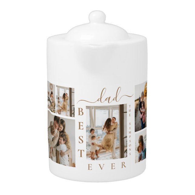 Best Dad Ever Custom 6 Photo Collage Teapot (Front)