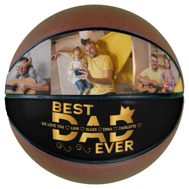 Best Dad Ever Custom Family 3 Photo With Names Basketball (Front)