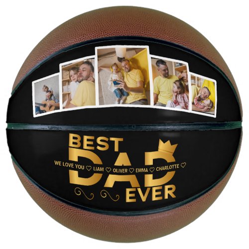 Best Dad Ever Custom Family 5 Photo With Names Basketball