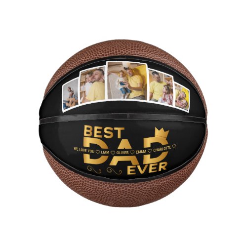Best Dad Ever Custom Family 5 Photo With Names Mini Basketball
