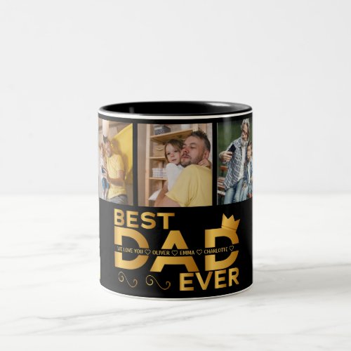 Best Dad Ever Custom Family 7 Photo With Names Two_Tone Coffee Mug