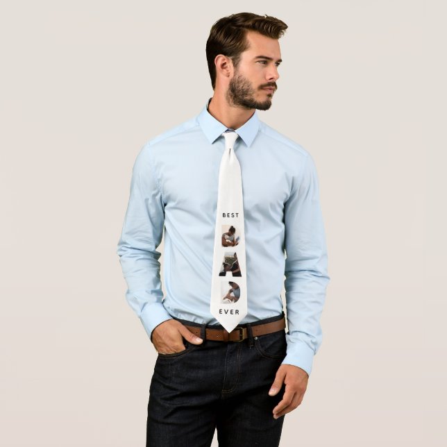 Best Dad Ever Custom Fathers Day Photo Collage Neck Tie (In Situ)