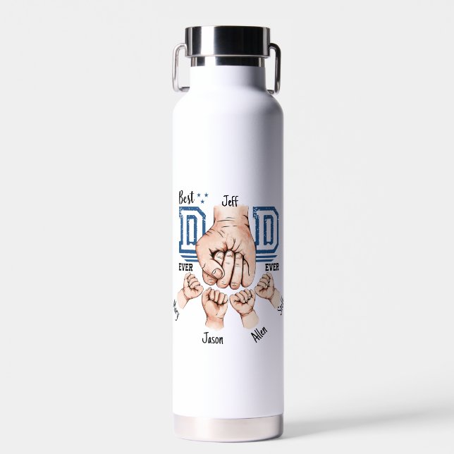 Best Dad Ever Custom Fist Bump - Four Kids Water Bottle (Front)