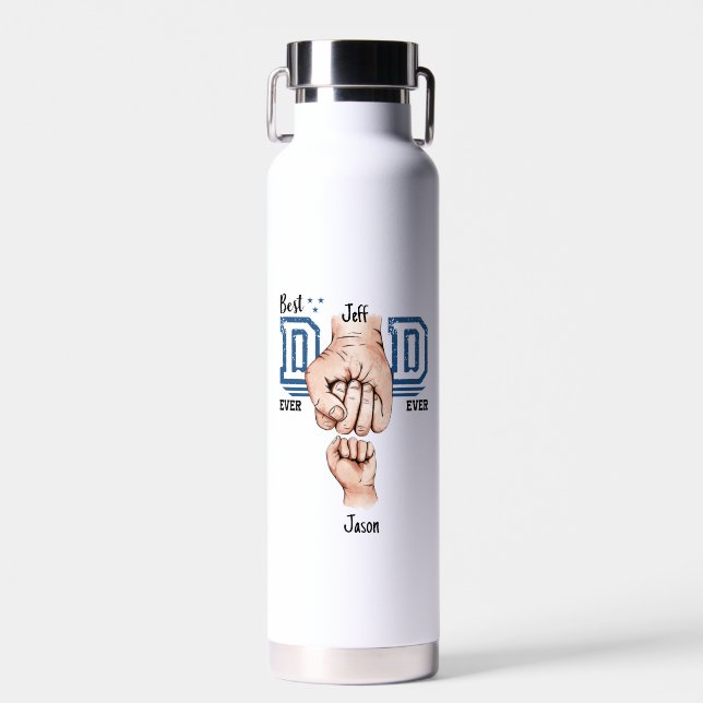 Best Dad Ever Custom Fist Bump - One Kid Water Bottle (Front)