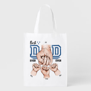 Best Dad Ever Custom Fist Bump - Three Kids Grocery Bag