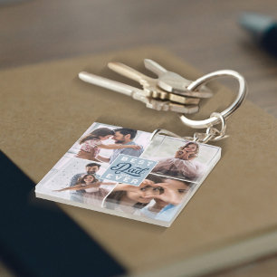 Best Dad Ever Custom Four Photo Family Collage Keychain