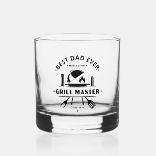 Best Dad Ever   Custom Grill Master Whiskey Rocks Glass