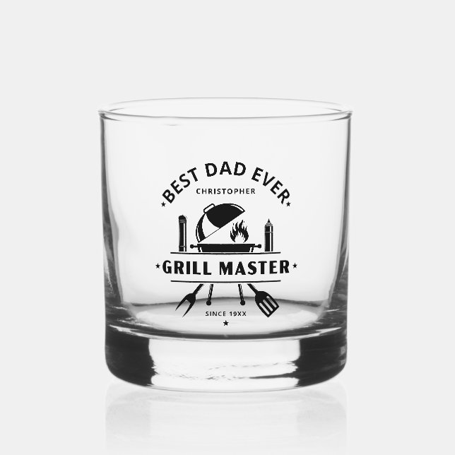 Best Dad Ever | Custom Grill Master Whiskey Rocks Glass (Front)