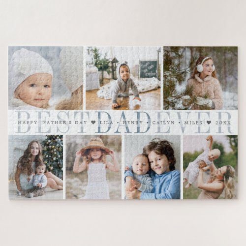 Best Dad Ever  Custom Message  Kid Photo Collage Jigsaw Puzzle